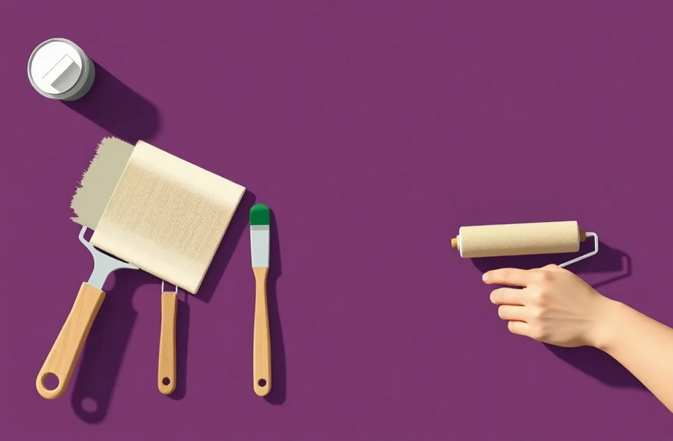 Outils de peinture disposés dans l'ordre des étapes du chantier
